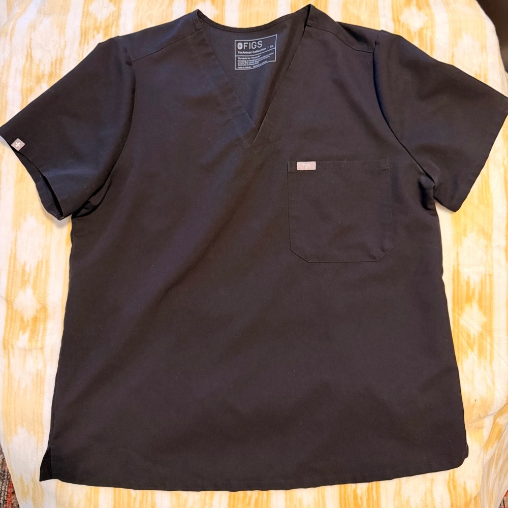 Figs Catarina One Pocket Scrub Top Women's XL Black Technical Collection FW1000